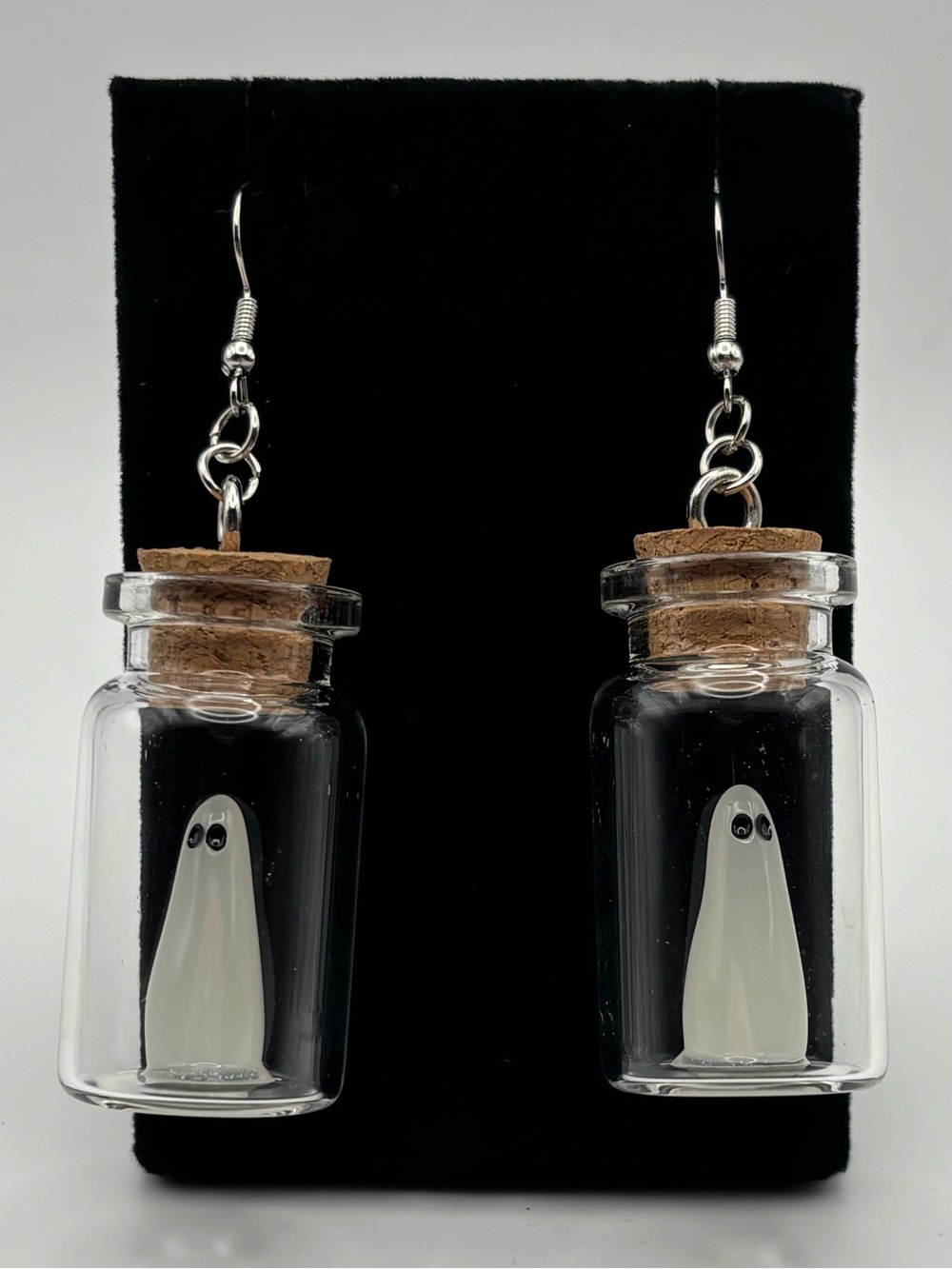 Glow in the Dark Ghosts in a Bottle Glass Dangle Earrings - White